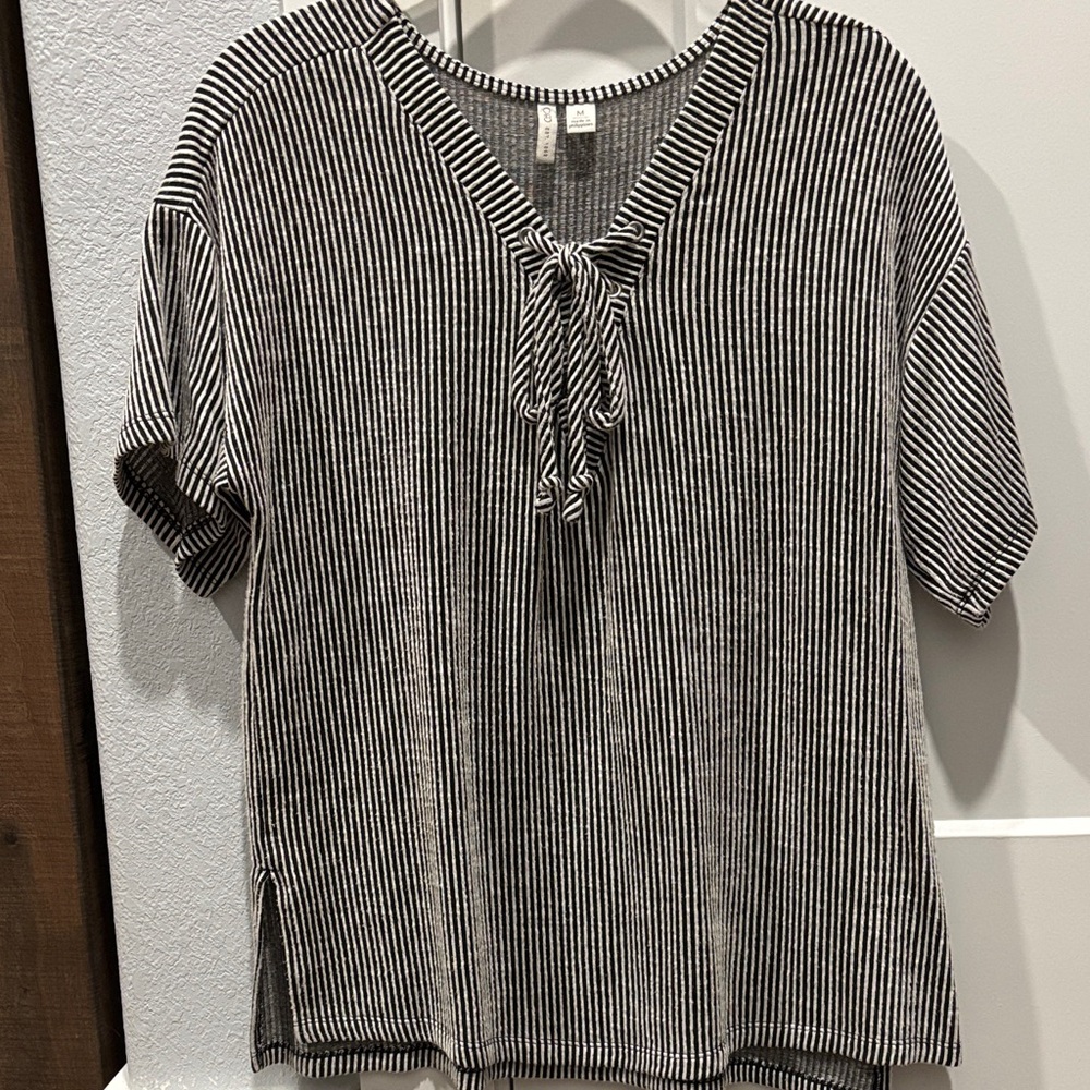 Cato Black and White Striped Short Sleeve Top